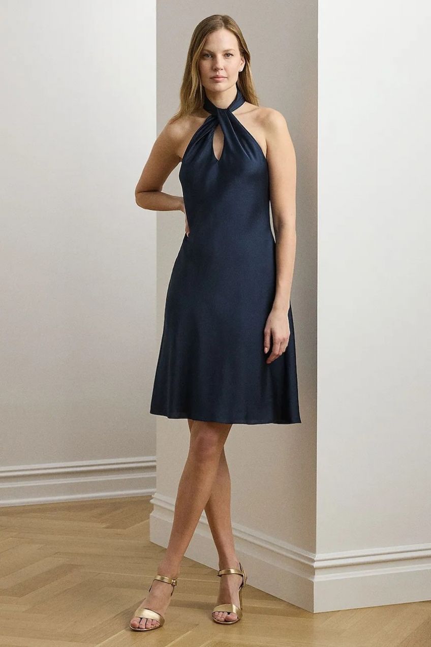 Šaty Lauren Ralph Lauren tmavomodrá farba, mini, áčkový strih, 253970773