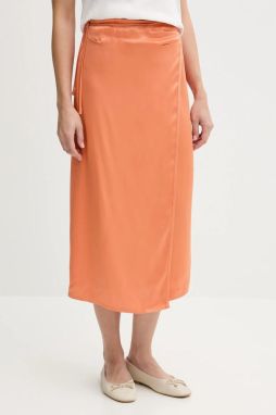 Sukňa Sisley oranžová farba, midi, rovný strih, 42BZL002R