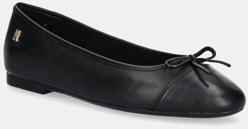 Kožené balerínky Tommy Hilfiger TOE CAP LEATHER BALLERINA čierna farba, FW0FW08759