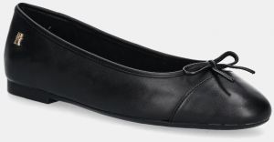Kožené balerínky Tommy Hilfiger TOE CAP LEATHER BALLERINA čierna farba, FW0FW08759