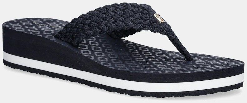 Šľapky Tommy Hilfiger TH CROCHET MID BEACH SANDAL tmavomodrá farba, na kline, FW0FW08737