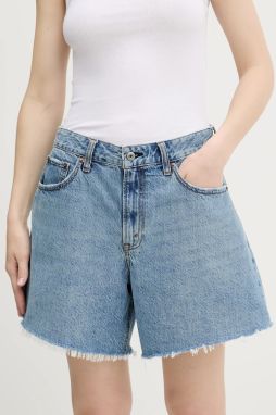 Rifľové krátke nohavice Abercrombie & Fitch jednofarebná, vysoký pás, KI149-5146