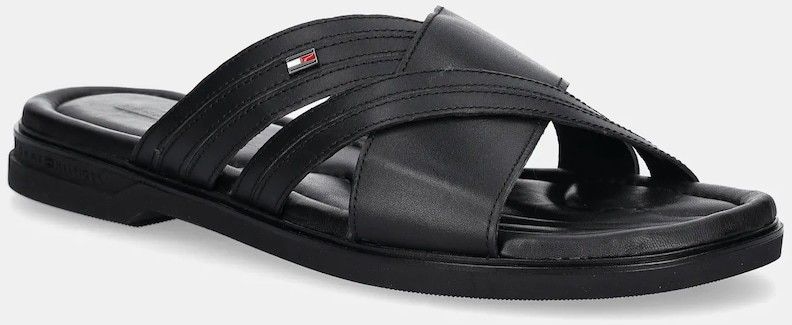Kožené šľapky Tommy Hilfiger PREMIUM TH CC LTH SANDAL čierna farba, FM0FM05504