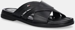 Kožené šľapky Tommy Hilfiger PREMIUM TH CC LTH SANDAL čierna farba, FM0FM05504