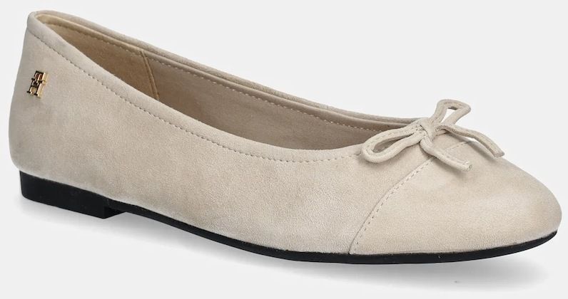 Semišové baleríny Tommy Hilfiger TOE CAP SUEDE BALLERINA béžová farba, FW0FW08909