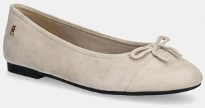 Semišové baleríny Tommy Hilfiger TOE CAP SUEDE BALLERINA béžová farba, FW0FW08909
