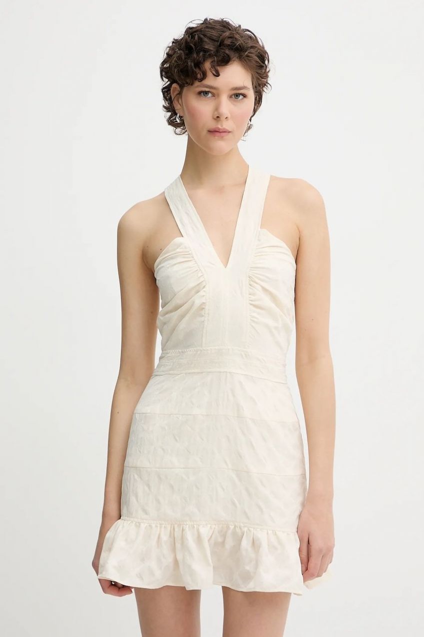 Šaty IRO béžová farba, mini, áčkový strih, WM33HORIA