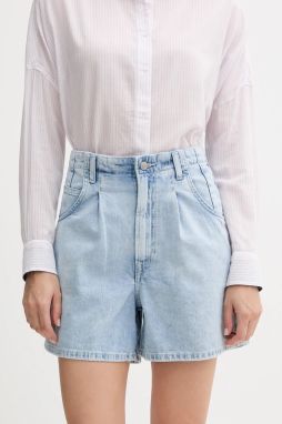 Rifľové krátke nohavice Pepe Jeans jednofarebná, vysoký pás, PL801205
