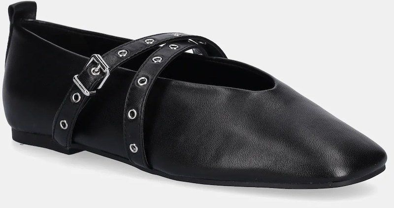 Kožené balerínky Tommy Jeans TJW LEATHER MARYJANE BALLERINA čierna farba, EN0EN02868