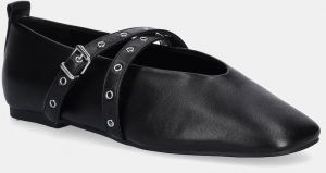 Kožené balerínky Tommy Jeans TJW LEATHER MARYJANE BALLERINA čierna farba, EN0EN02868