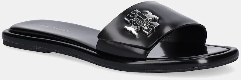 Kožené šľapky Tory Burch T Lock Slide čierna farba, 164676-006