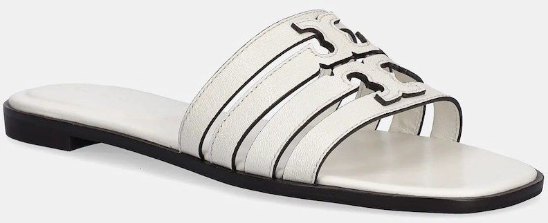 Kožené šľapky Tory Burch Ines Cage Slide biela farba, 158616-101