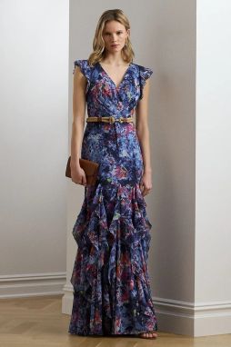 Šaty Lauren Ralph Lauren tmavomodrá farba, maxi, áčkový strih, 253976966