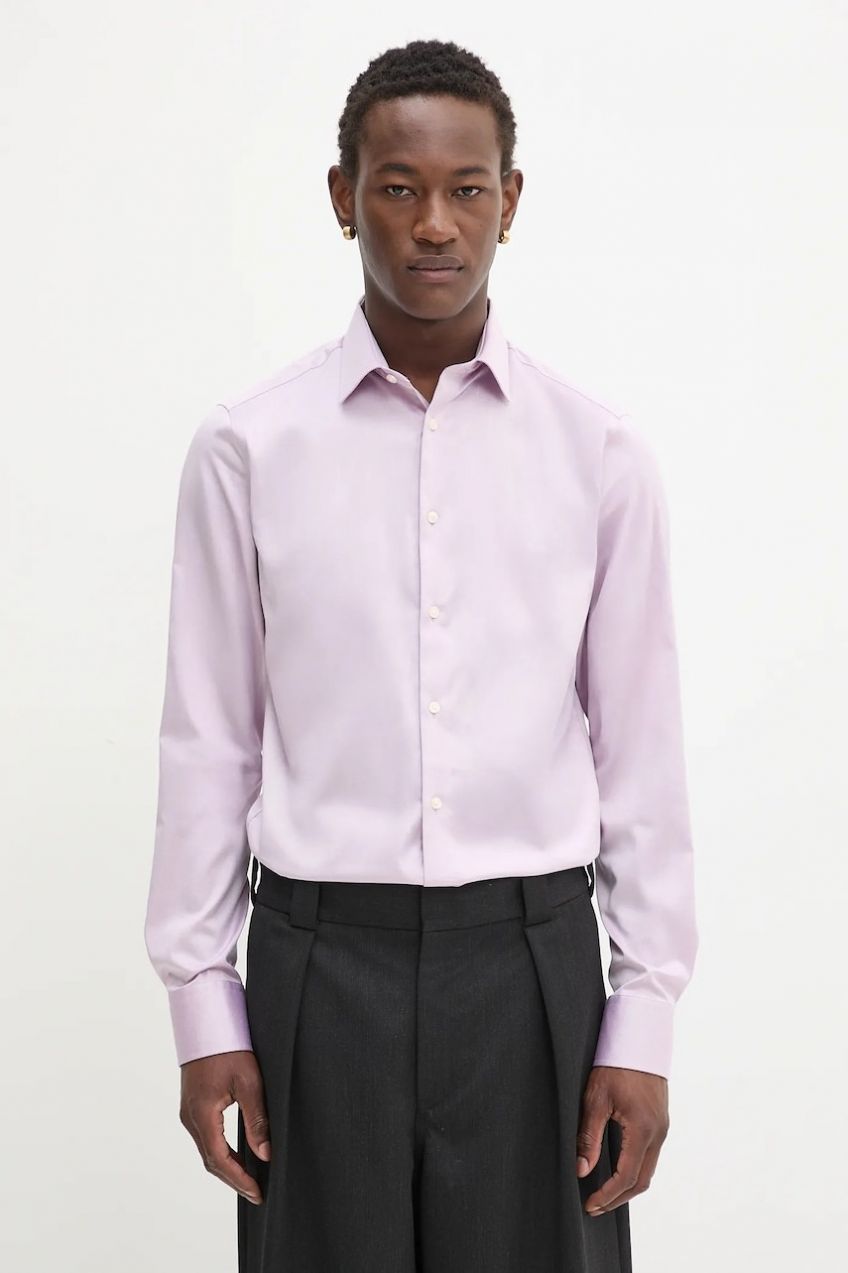 Košeľa Calvin Klein ružová farba, slim, s talianskym golierom, LV019EU035