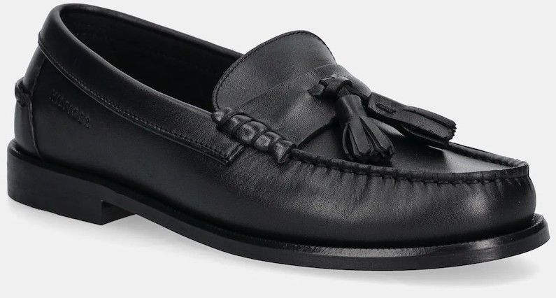 Kožené mokasíny Tommy Hilfiger TH TASSEL LTH LOAFER čierna farba, FM0FM05494