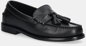 Kožené mokasíny Tommy Hilfiger TH TASSEL LTH LOAFER čierna farba, FM0FM05494