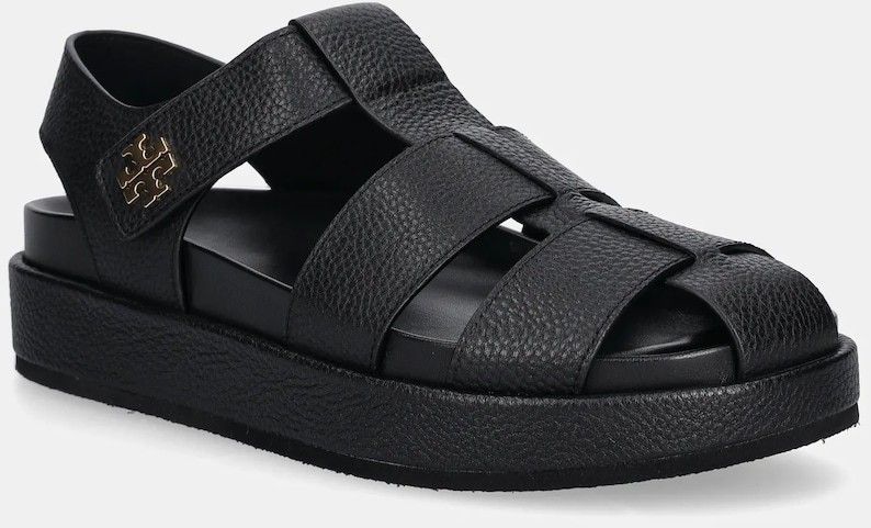 Kožené sandále Tory Burch Kira Fisherman Sport Sandal čierna farba, na platforme, 170584-006