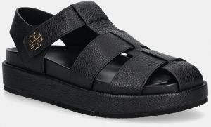 Kožené sandále Tory Burch Kira Fisherman Sport Sandal čierna farba, na platforme, 170584-006