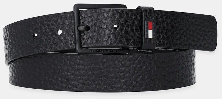 Kožený opasok Tommy Jeans čierna farba, AM0AM13418