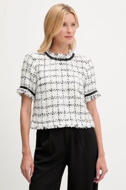 Blúzka s prímesou vlny Karl Lagerfeld biela farba, vzorovaná, A3W11028
