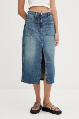 Rifľová sukňa Tommy Jeans midi, rovný strih, DW0DW21070