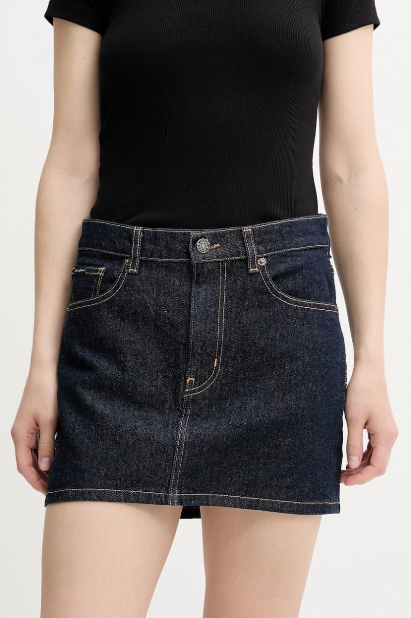 Rifľová sukňa Guess Jeans tmavomodrá farba, mini, rovný strih, W5YD0Q D5M4C