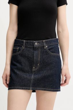 Rifľová sukňa Guess Jeans tmavomodrá farba, mini, rovný strih, W5YD0Q D5M4C