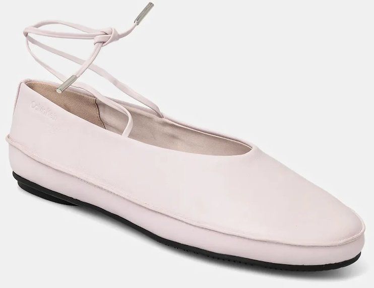 Kožené balerínky Calvin Klein BALLERINA MARY JANE STRAP LTH ružová farba, HW0HW02656