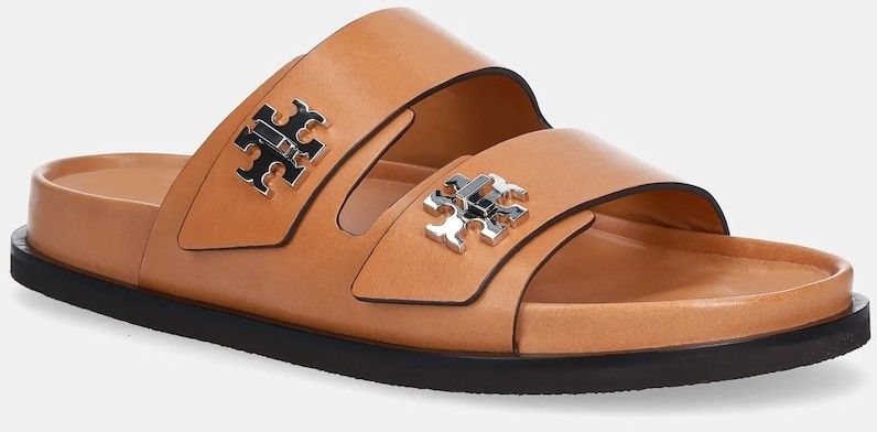Kožené šľapky Tory Burch T Lock Sport Slide hnedá farba, 166905-250