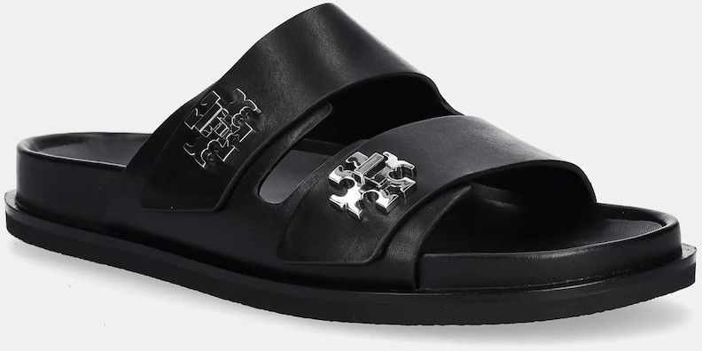 Kožené šľapky Tory Burch T Lock Sport Slide čierna farba, 175640-006