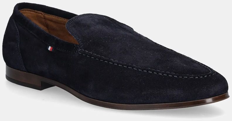 Semišové mokasíny Tommy Hilfiger TH FLEXIBLE SUEDE LOAFER tmavomodrá farba, FM0FM05496