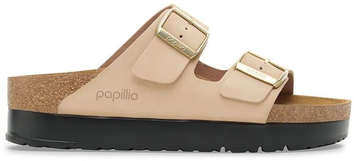 Kožené šľapky Birkenstock Arizona Flex Platform Birkenstock x Papillio béžová farba, na platforme, 1028379