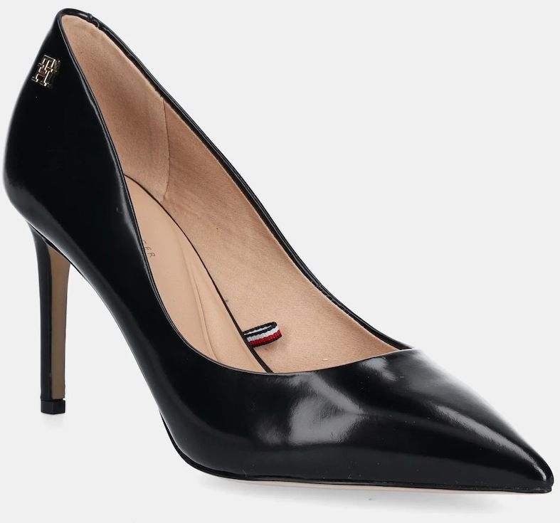 Kožené lodičky Tommy Hilfiger CLOSED PUMP ABRASIVATO čierna farba, FW0FW08969