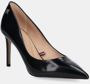 Kožené lodičky Tommy Hilfiger CLOSED PUMP ABRASIVATO čierna farba, FW0FW08969