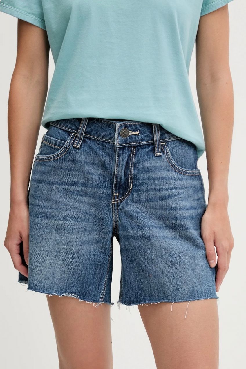 Šortky Hollister Co. modrá farba, jednofarebné, vysoký pás, KI349-5169