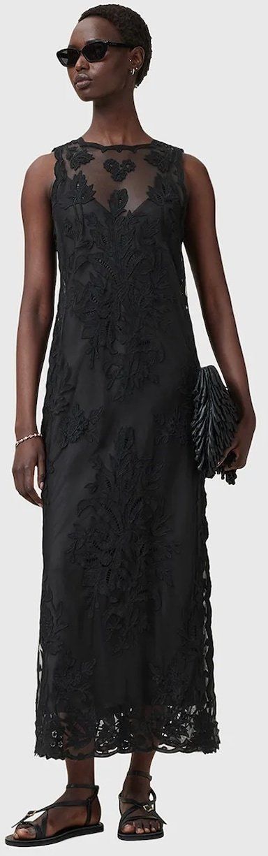 Šaty AllSaints RYE čierna farba, maxi, priliehavé, W130DC