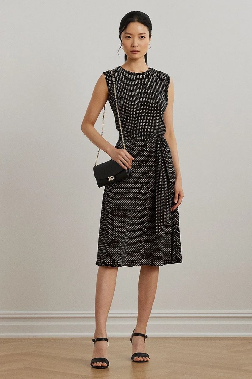 Šaty Lauren Ralph Lauren čierna farba, midi, áčkový strih, 200973379