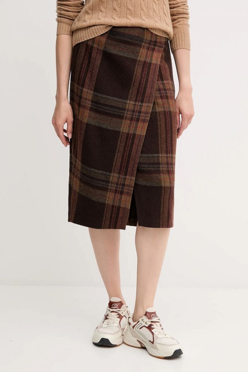 Sukňa Polo Ralph Lauren hnedá farba, midi, puzdrová, 211A92181