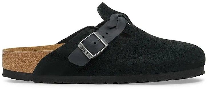 Semišové šľapky Birkenstock Boston Braided čierna farba, 1030497