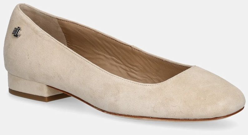 Semišové baleríny Lauren Ralph Lauren Emellie Bllt béžová farba, 802974358001