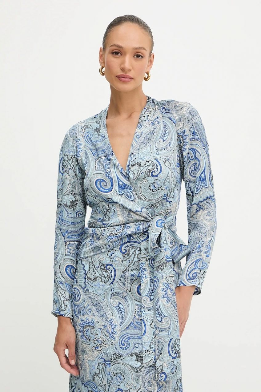 Blúzka Marciano Guess ALANIS modrá farba, vzorovaná, 5YGH11 7298A
