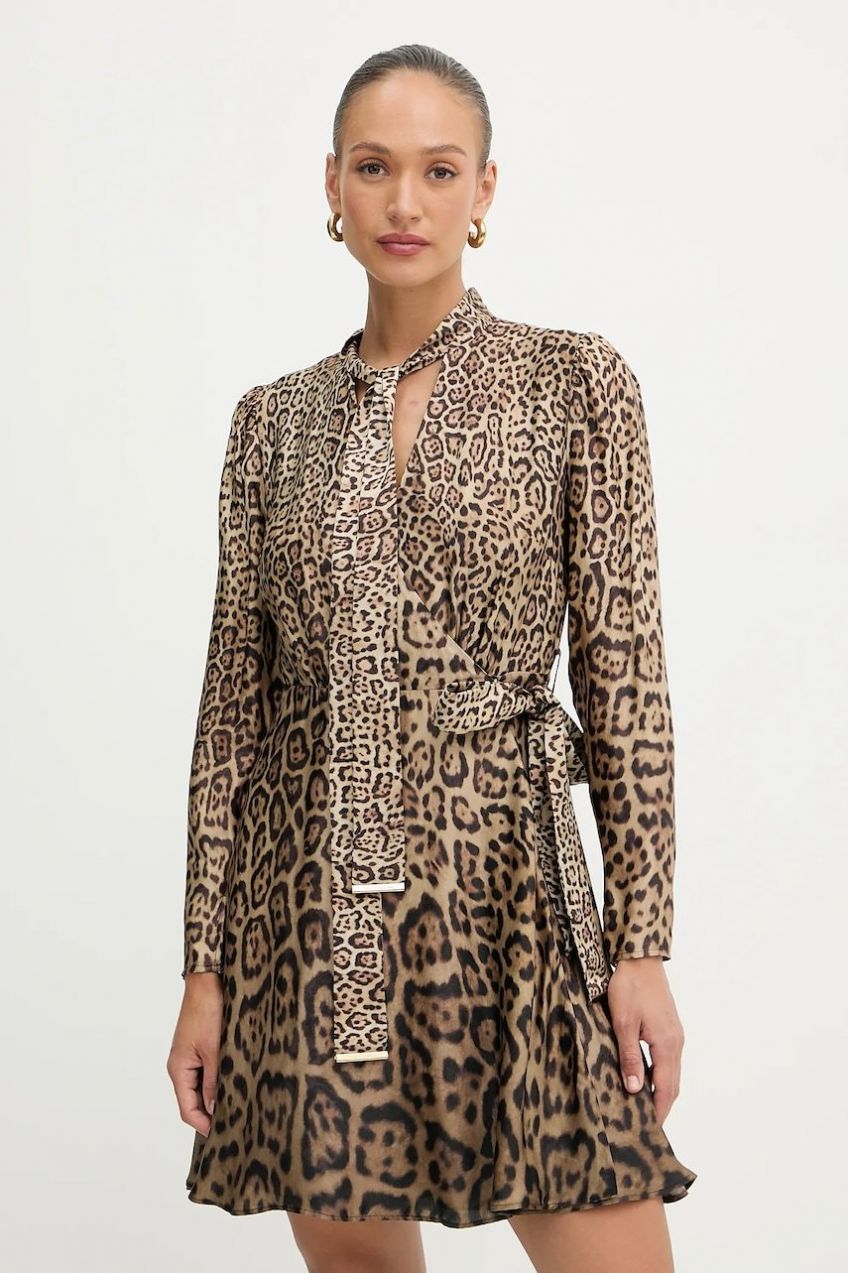 Šaty Marciano Guess ALANIS hnedá farba, mini, áčkový strih, 5YGK28 7298A