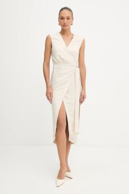 Šaty Marciano Guess WHITNEY béžová farba, midi, rovný strih, 5YGK55 7337A