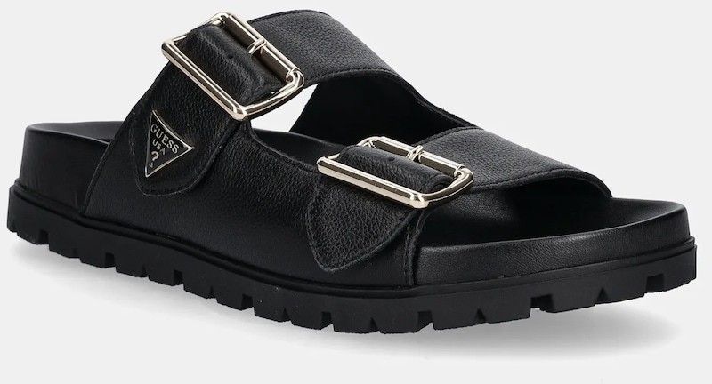 Kožené šľapky Guess FASTEN čierna farba, FLTFST LEA03