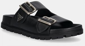 Kožené šľapky Guess FASTEN čierna farba, FLTFST LEA03