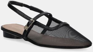 Baleríny Tommy Hilfiger MESH ROUND HEEL BALLERINA čierna farba, s otvorenou pätou, FW0FW08962