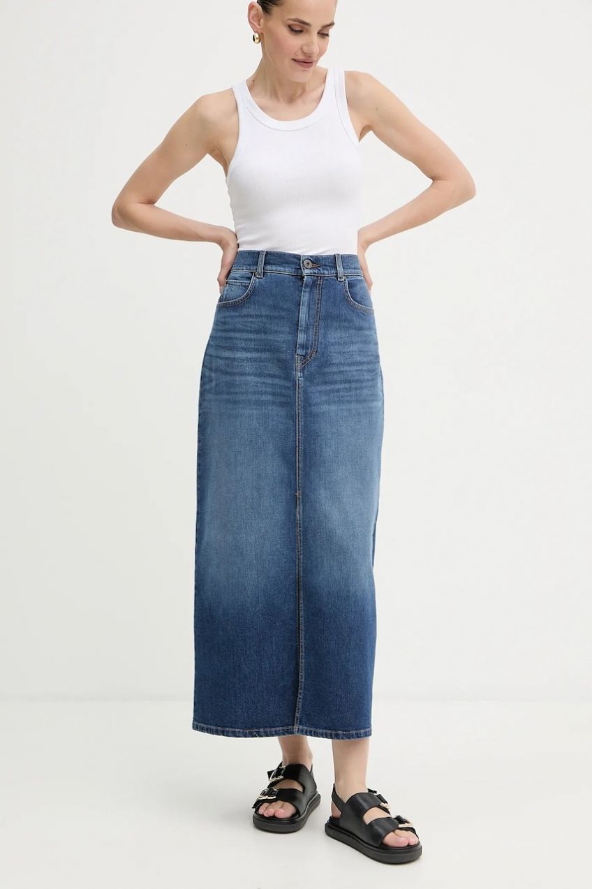 Rifľová sukňa Weekend Max Mara ZARELIA tmavomodrá farba, maxi, rovný strih, 2525106061600