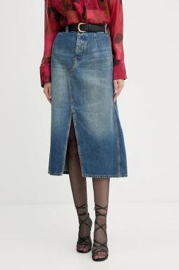 Rifľová sukňa Victoria Beckham modrá farba, midi, rovný strih, 1325DSK006587B