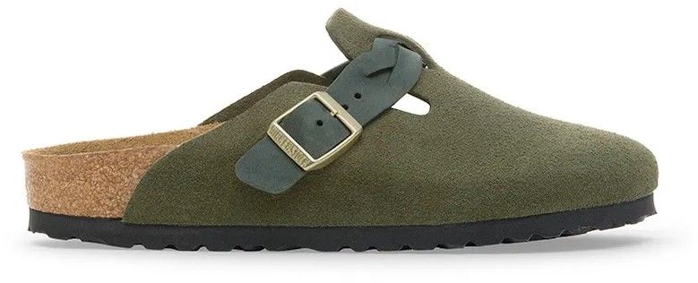Semišové šľapky Birkenstock Boston Braided zelená farba, 1030599