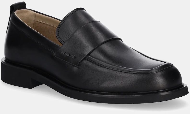 Kožené mokasíny Calvin Klein SQ RUBBER LOAFER čierna farba, HM0HM01901